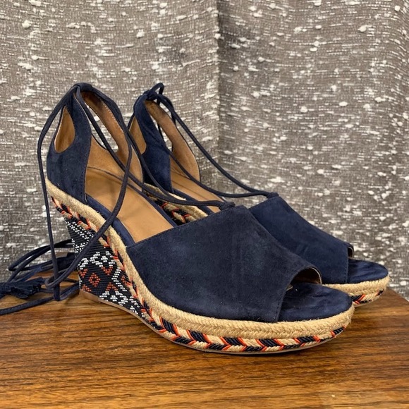 CAbi Shoes - Cabi 6001 Isla Tassel Ankle Tie Espadrille Wedges Navy Blue Women's 8.5M